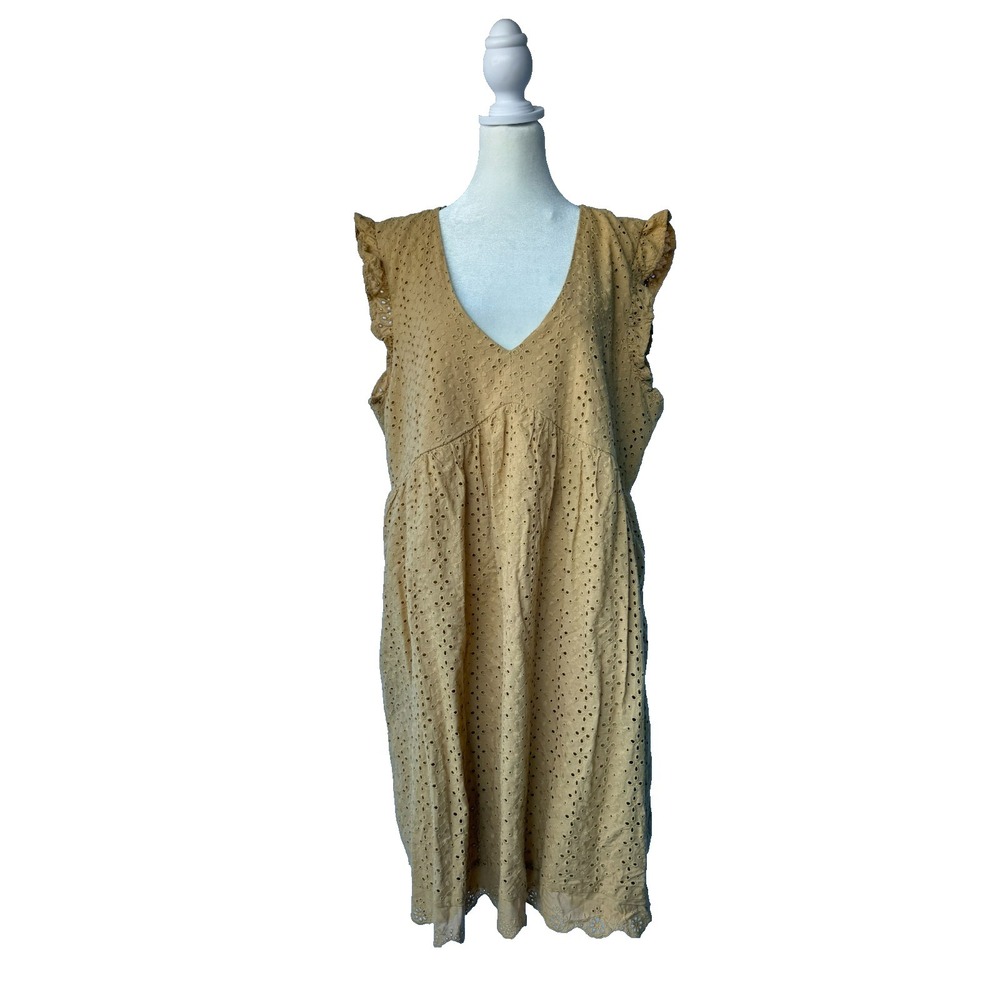 Knox Rose Dress XL Mustard Yellow Cottagecore Chic Boho Eyelet Knee Length NWT
